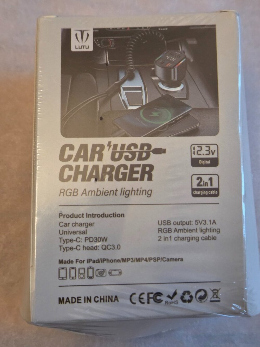 Lutu PD30W Car Charger USB Type-C Port Quick Charger Cigarette Lighter Adapter